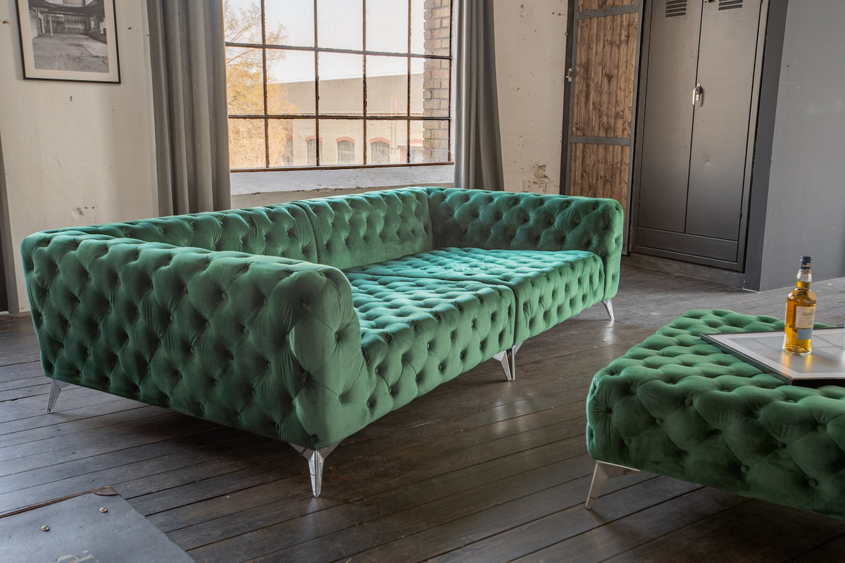 KAWOLA Big Sofa NARLA Chesterfield Sofa Velvet grün