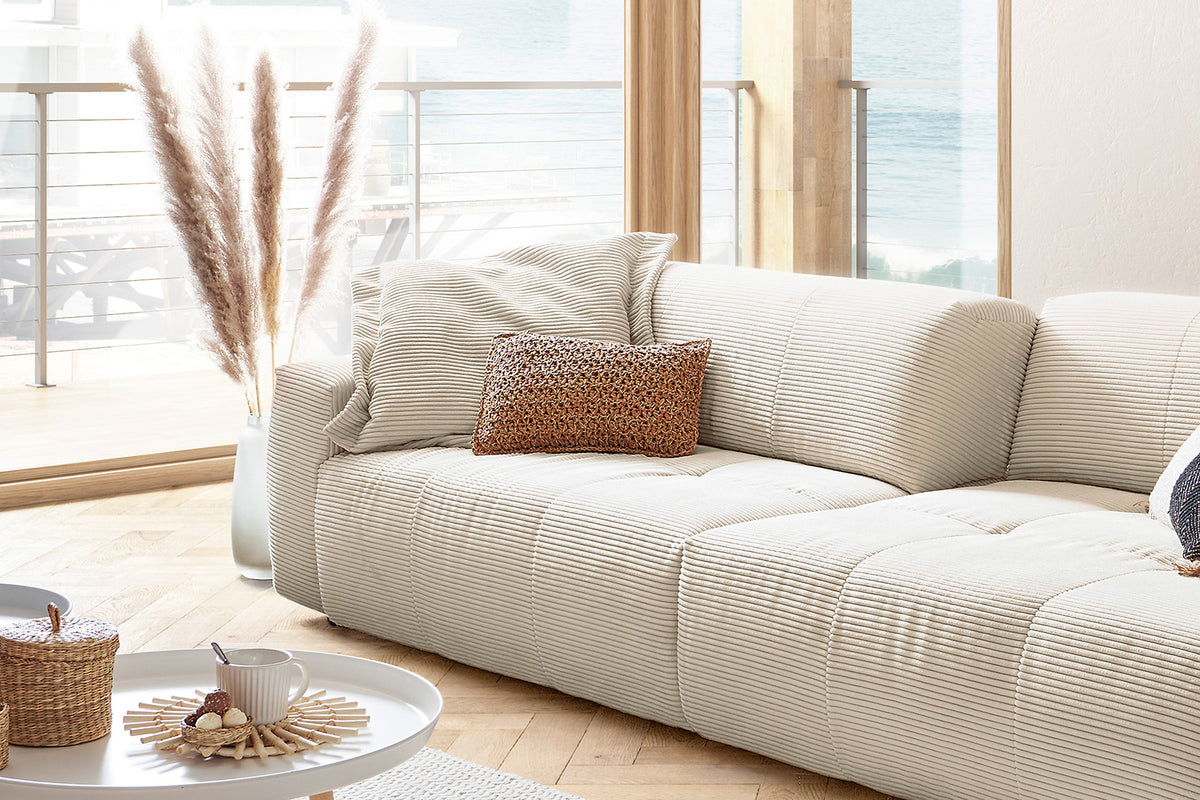 KAWOLA Big Sofa PALACE 3-Sitzer mit Sitztiefenverstellung Cord cremeweiß