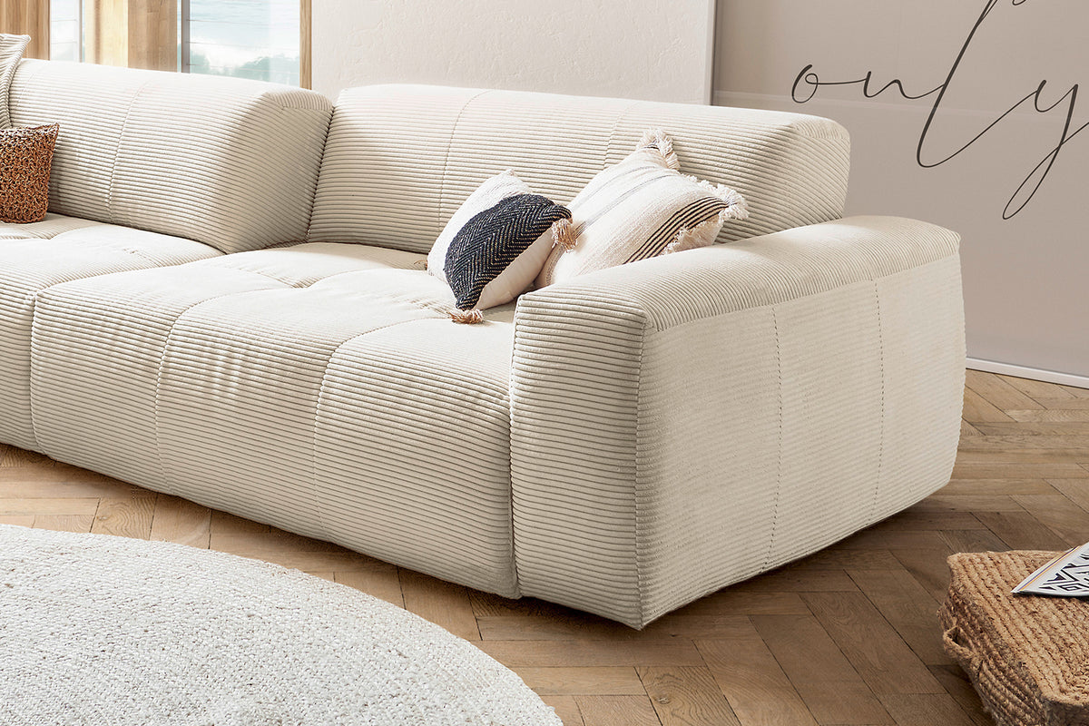 KAWOLA Big Sofa PALACE 3-Sitzer mit Sitztiefenverstellung Cord cremeweiß