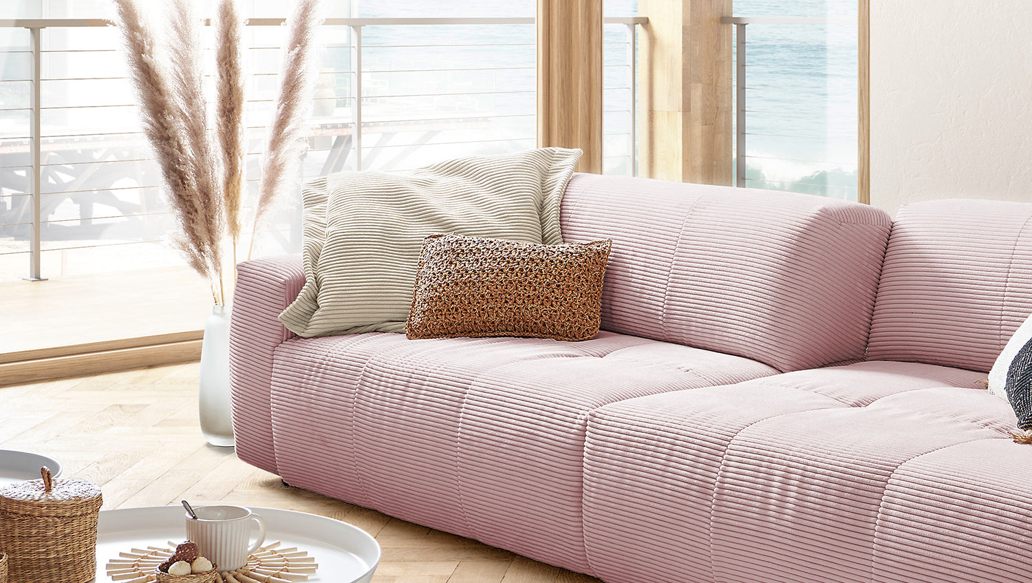 KAWOLA Big Sofa PALACE 3-Sitzer mit Sitztiefenverstellung Cord rosa