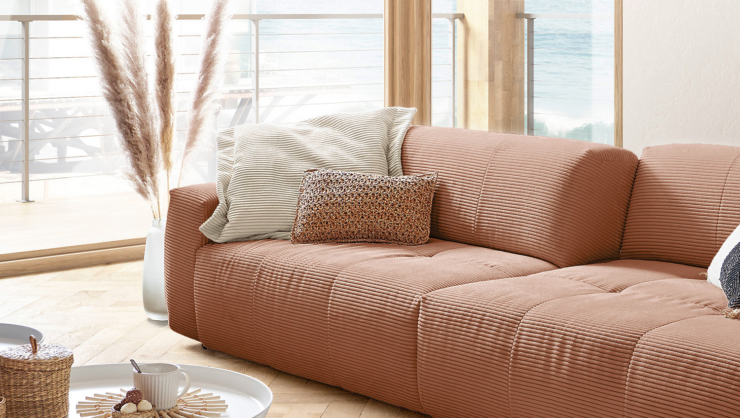KAWOLA Big Sofa PALACE 3-Sitzer mit Sitztiefenverstellung Cord rost