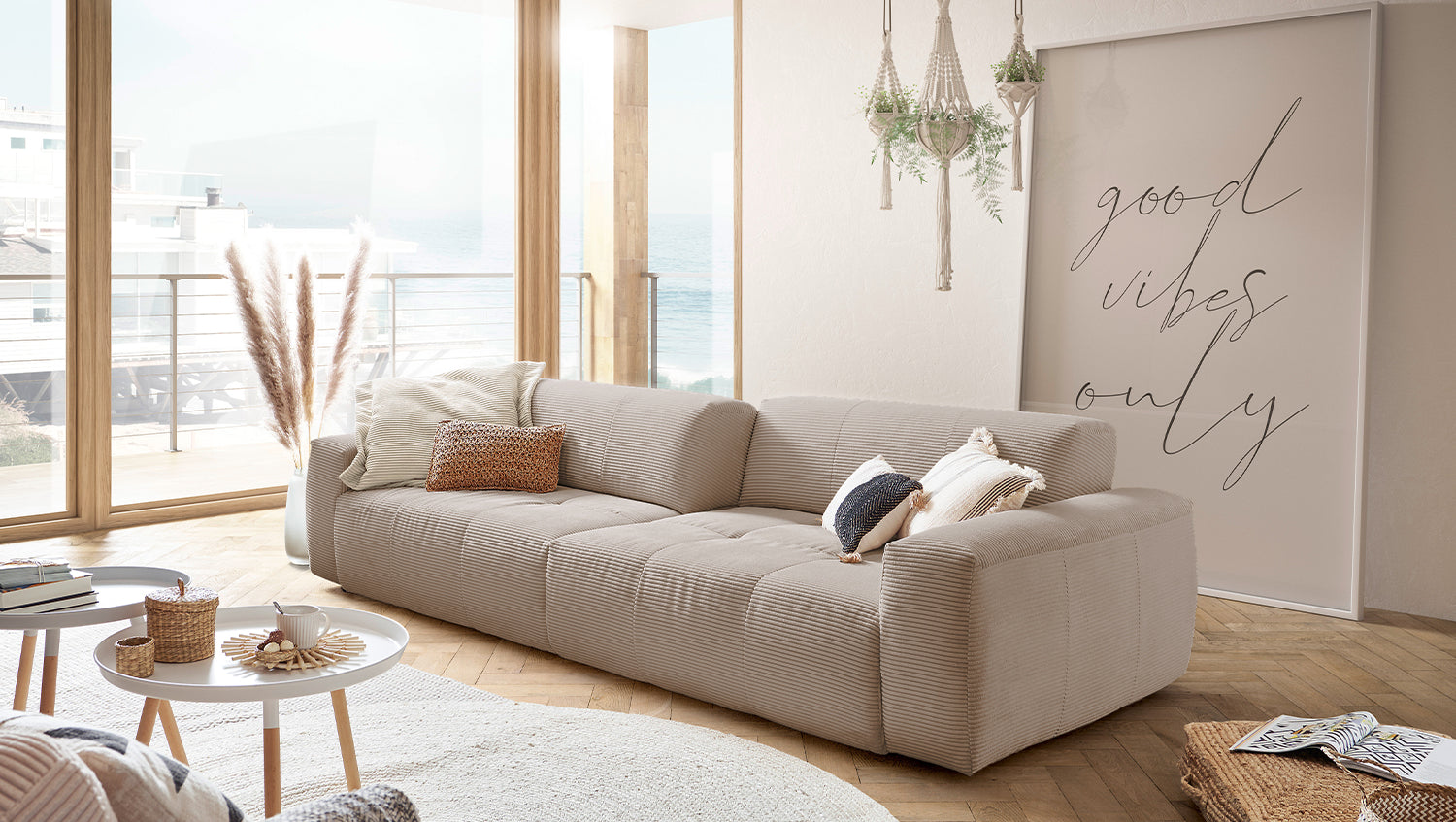KAWOLA Big Sofa PALACE 3-Sitzer mit Sitztiefenverstellung Cord taupe