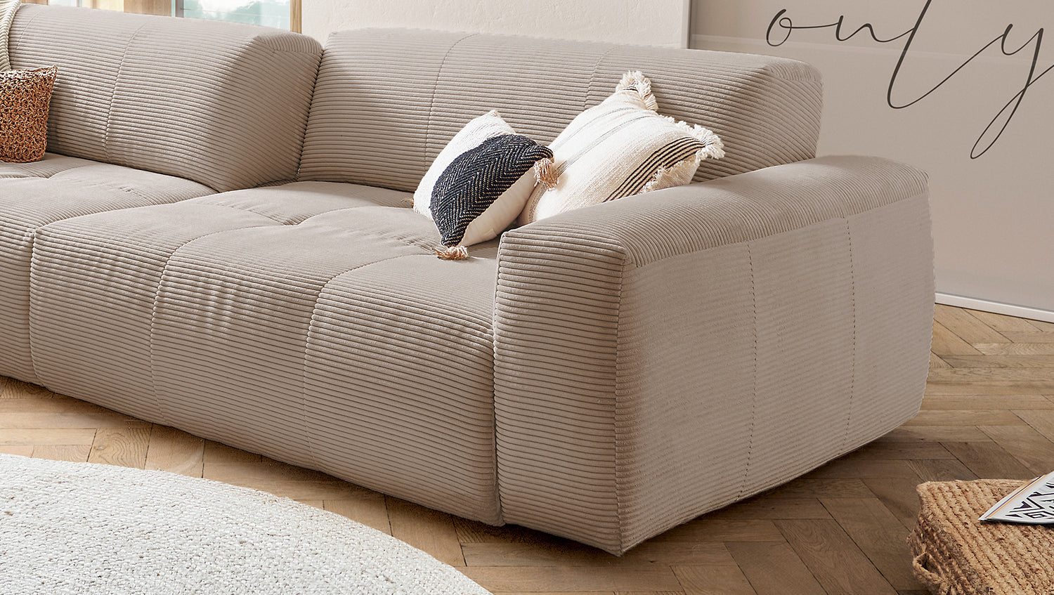 KAWOLA Big Sofa PALACE 3-Sitzer mit Sitztiefenverstellung Cord taupe