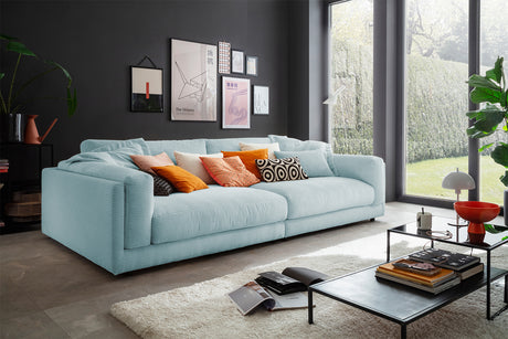 KAWOLA Big Sofa RAINA Cord hellblau, 254 x 150