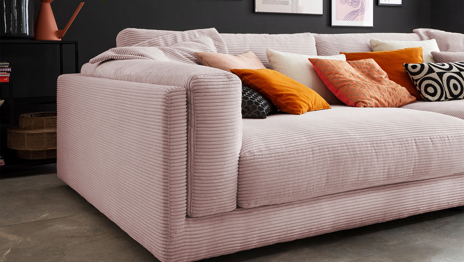KAWOLA Big Sofa RAINA Cord rosa
