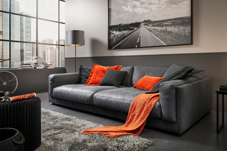 KAWOLA Big Sofa RAINA Leder anthrazit, 254 x 150