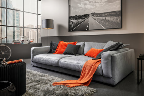 KAWOLA Big Sofa RAINA Leder grau, 294 x 150