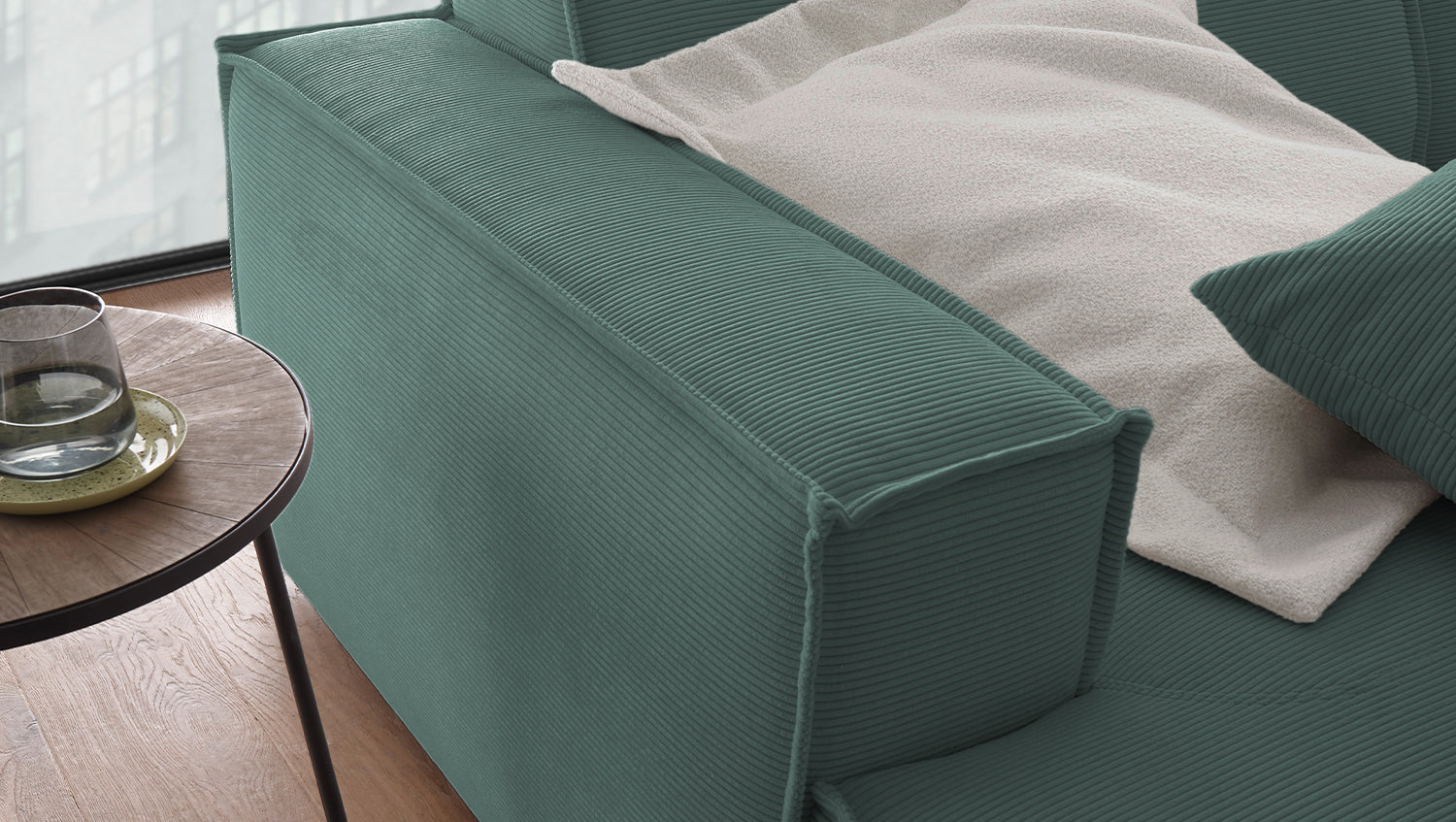 KAWOLA Big Sofa SAMU Feincord grün