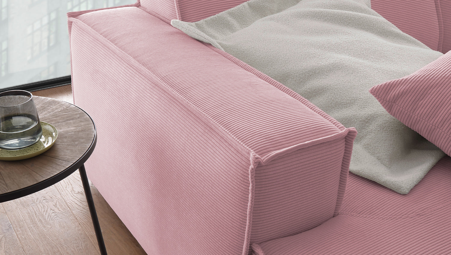 KAWOLA Big Sofa SAMU Feincord rosa