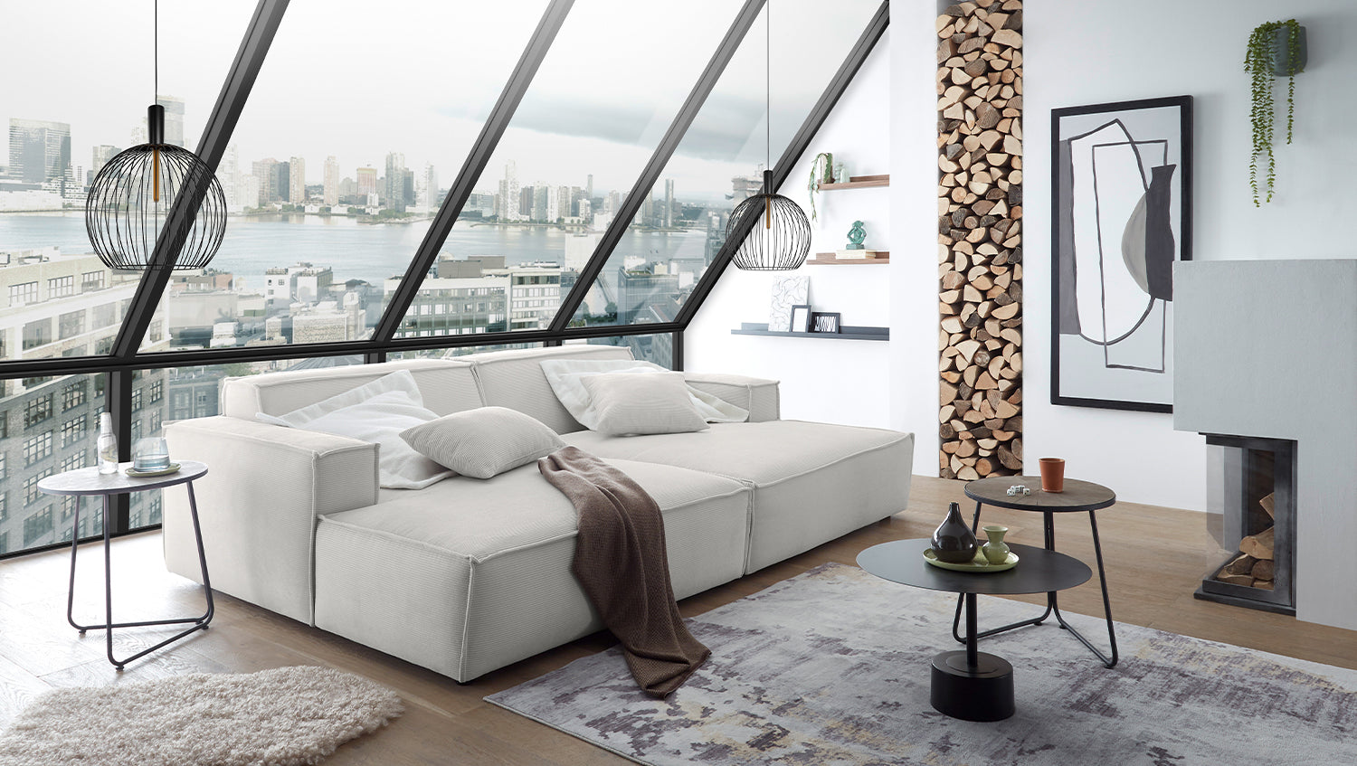 KAWOLA Big Sofa SAMU Feincord silber