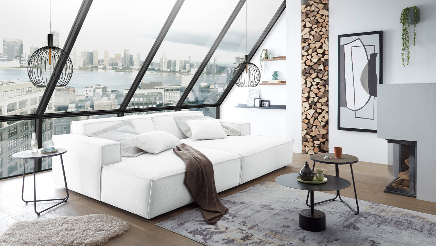 KAWOLA Big Sofa SAMU Feincord weiß