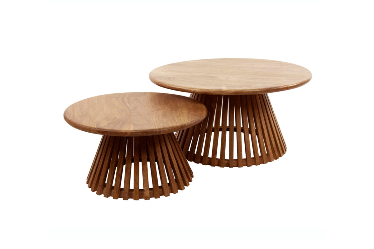KAWOLA Couchtisch LANI Set 2-tlg. Mangoholz braun Fuß konisch