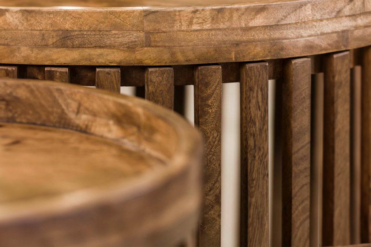 KAWOLA Couchtisch LANI Set 2-tlg. Mangoholz braun Fuß rund
