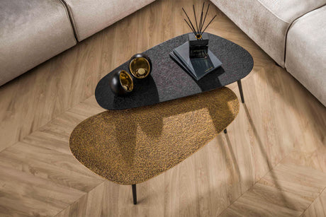 KAWOLA Couchtisch LAUCA Set 2-tlg. Metall schwarz / bronze nierenförmig