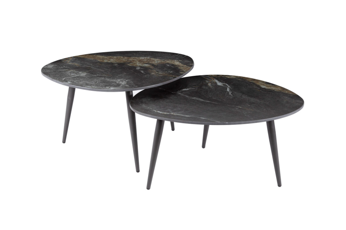 KAWOLA Couchtisch PONTE Set 2-tlg. Keramik schwarz oval