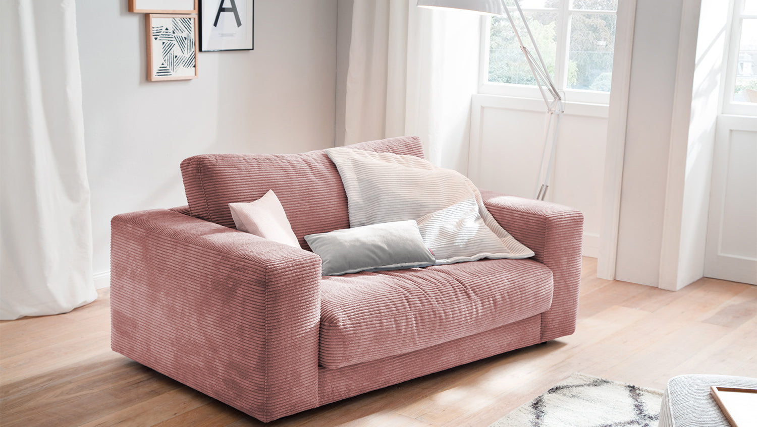 KAWOLA Doppelsessel MADELINE Loveseat Cord rosa