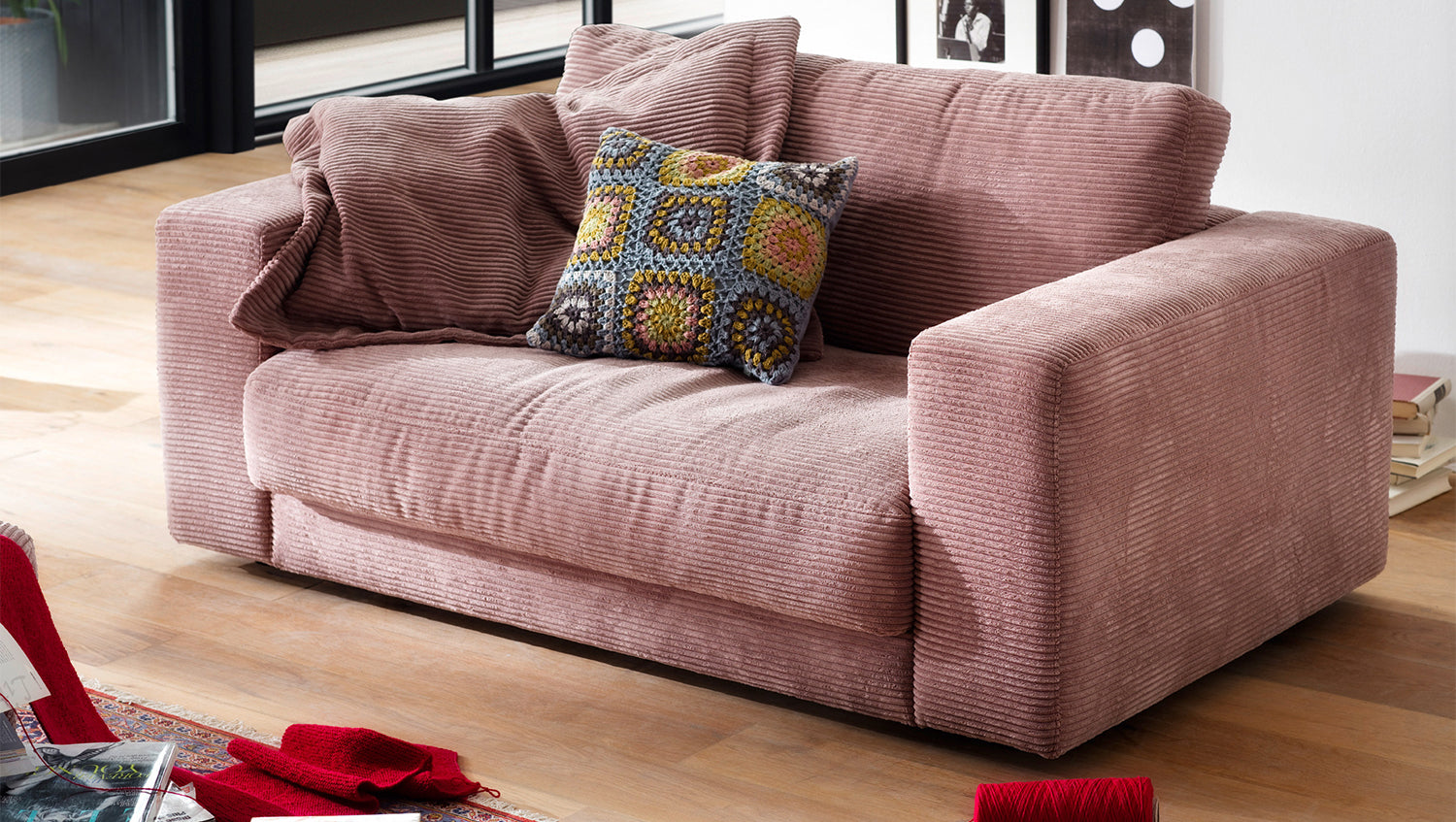 KAWOLA Doppelsessel MADELINE Loveseat Cord rosa
