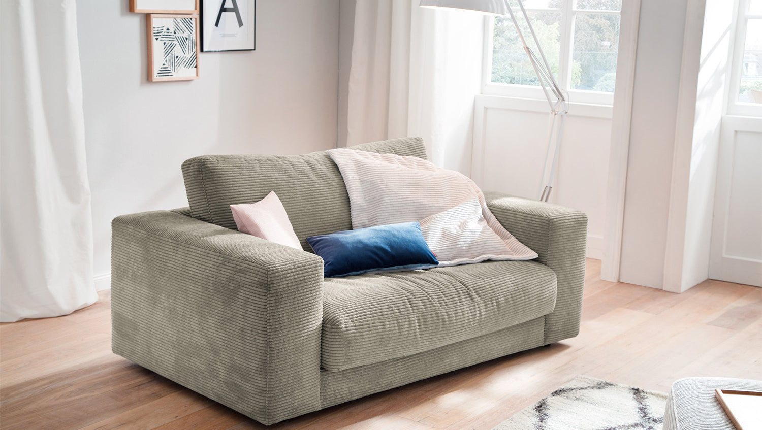 KAWOLA Doppelsessel MADELINE Loveseat Cord steingrau