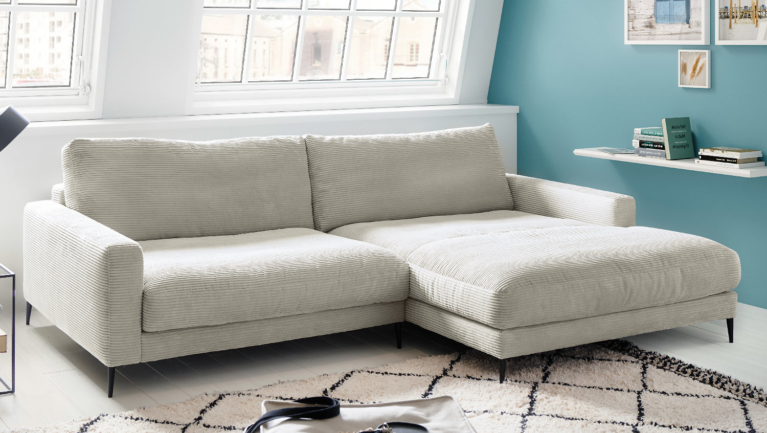 KAWOLA Ecksofa CARA Sofa Cord hellgrau