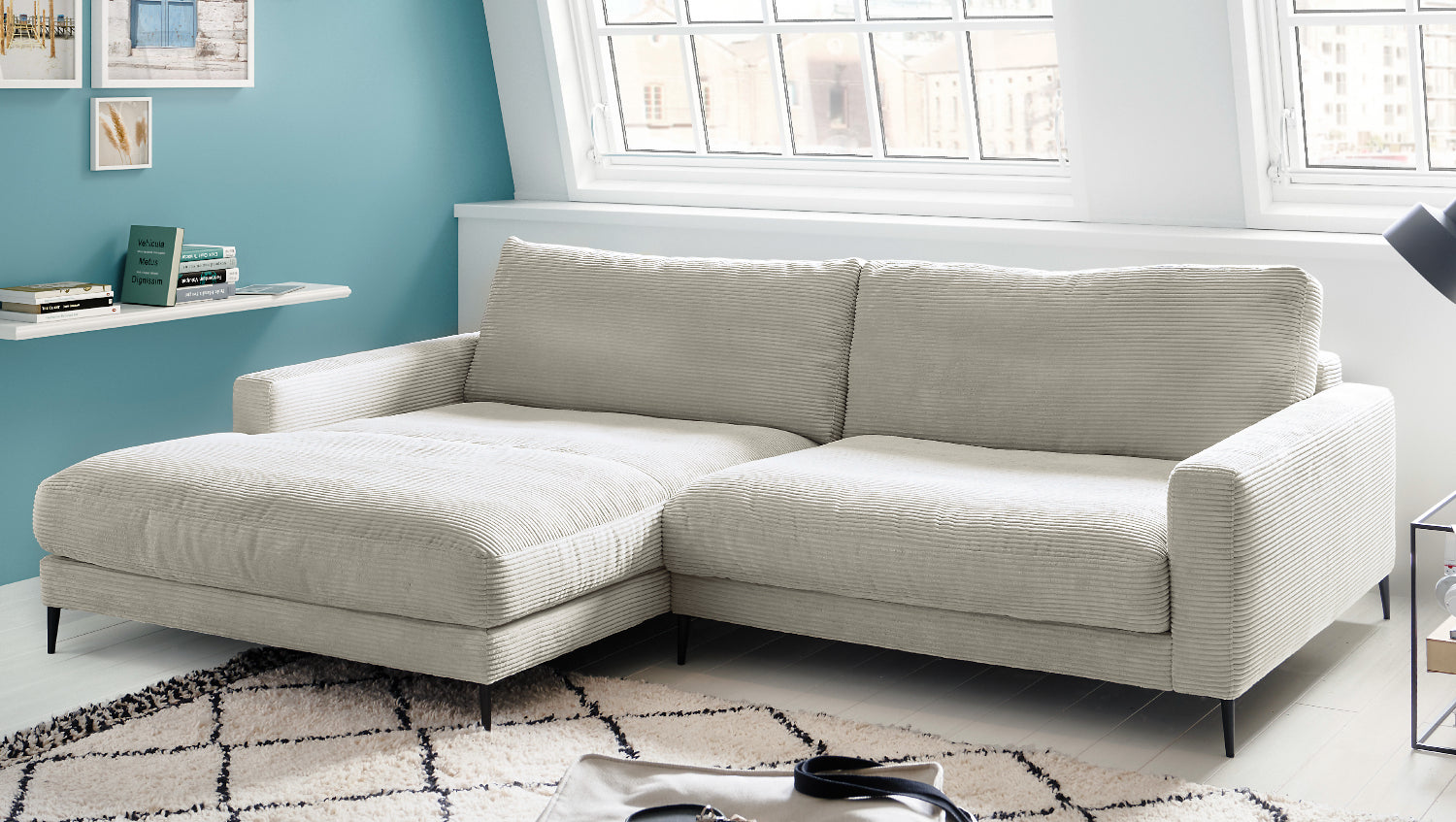 KAWOLA Ecksofa CARA Sofa Cord hellgrau