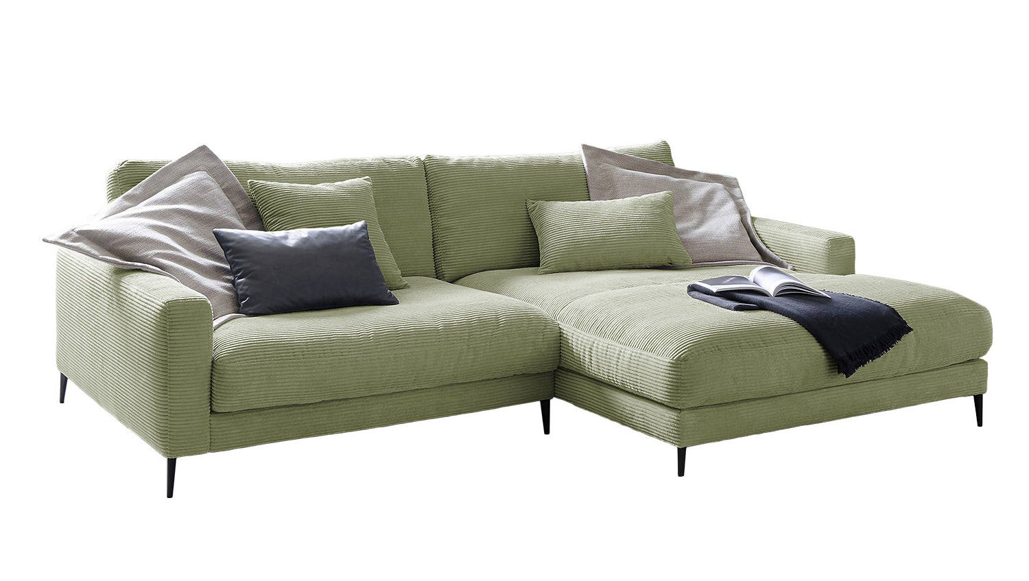 KAWOLA Ecksofa CARA Sofa Cord olivgrün