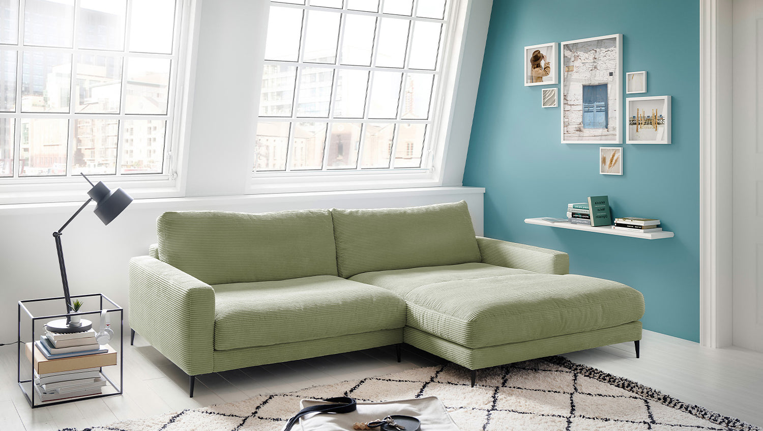 KAWOLA Ecksofa CARA Sofa Cord olivgrün