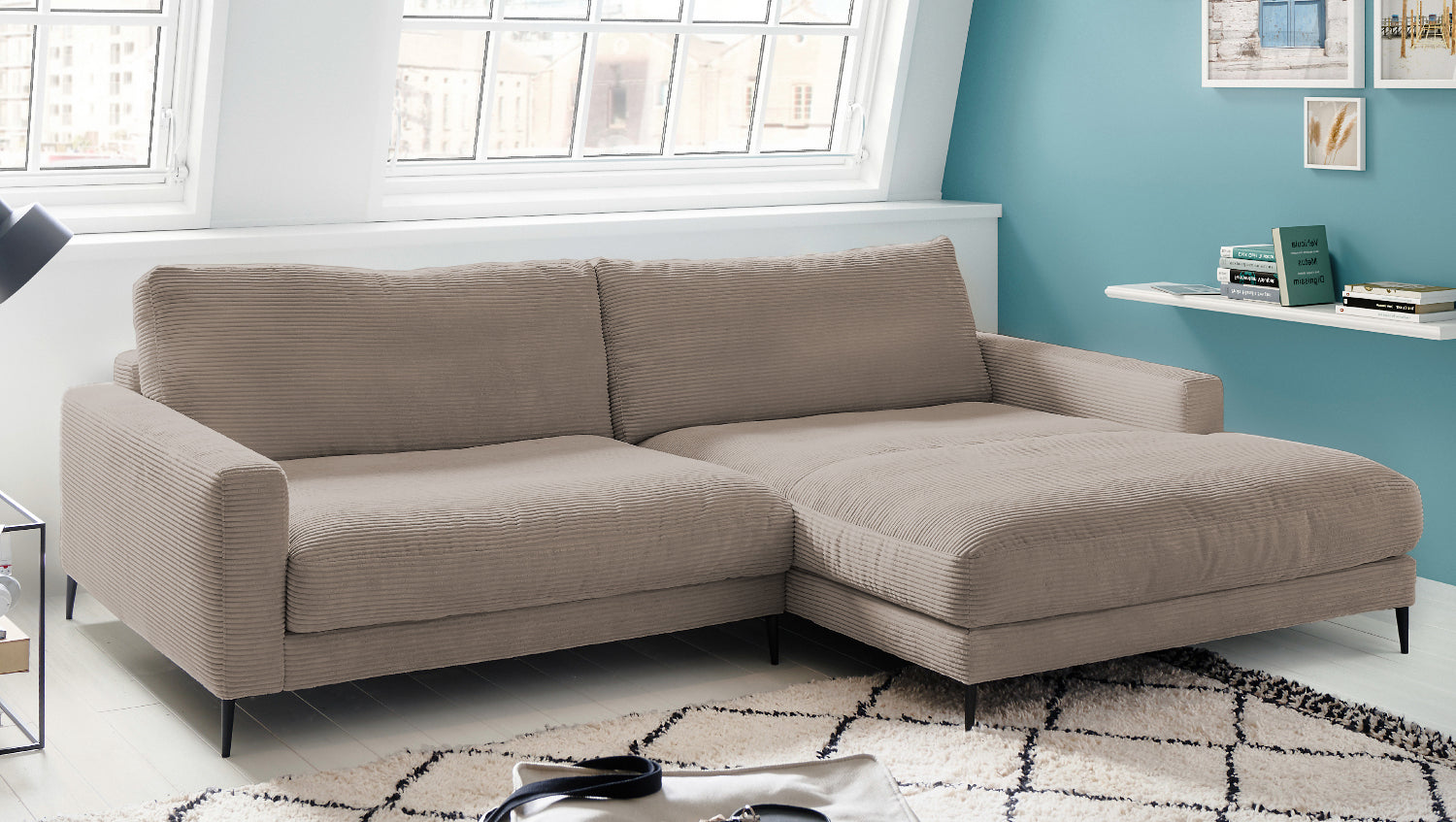 KAWOLA Ecksofa CARA Sofa Cord taupe
