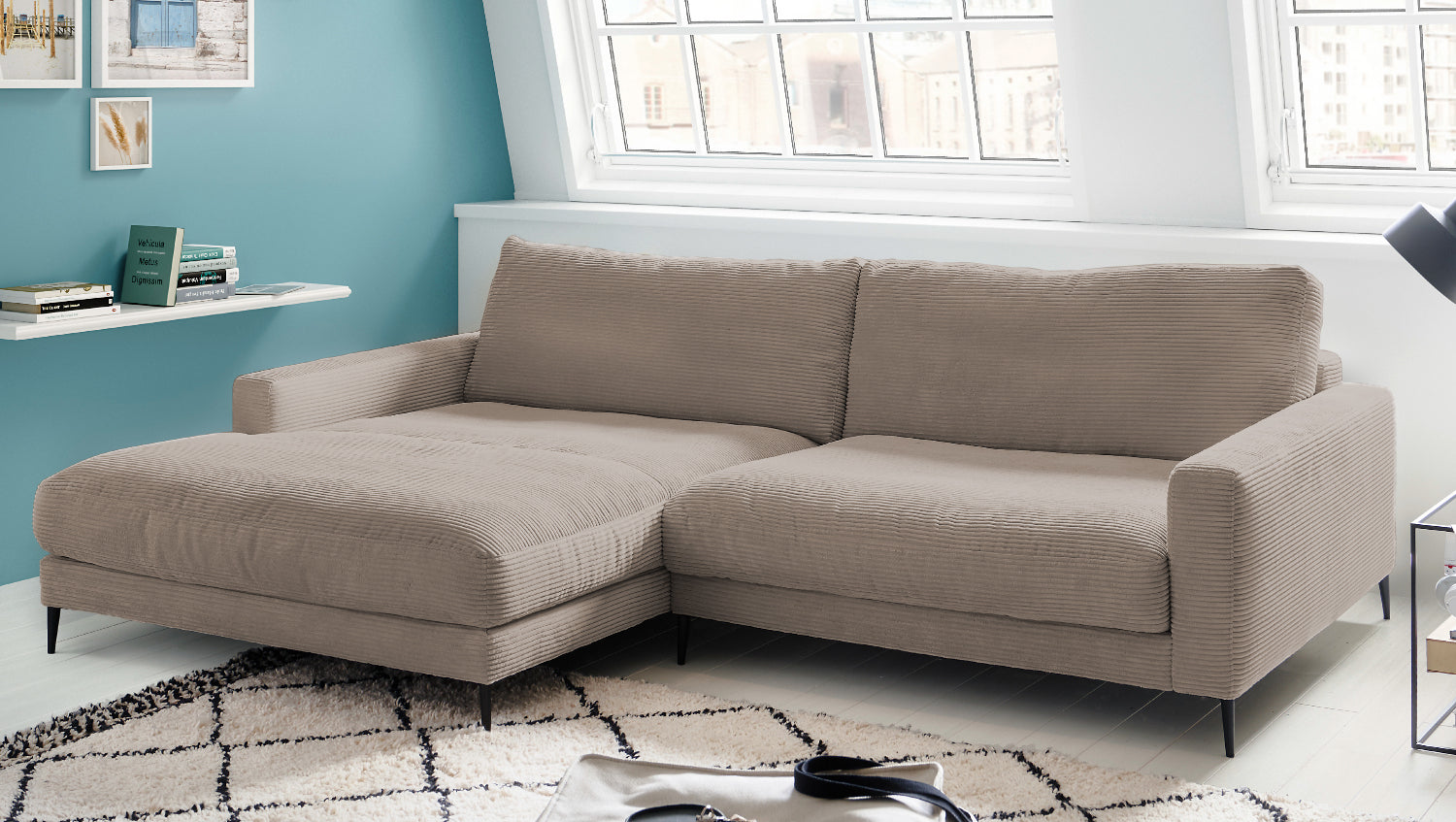 KAWOLA Ecksofa CARA Sofa Cord taupe