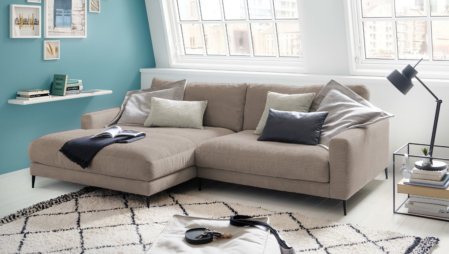 KAWOLA Ecksofa CARA Sofa Cord taupe, Links
