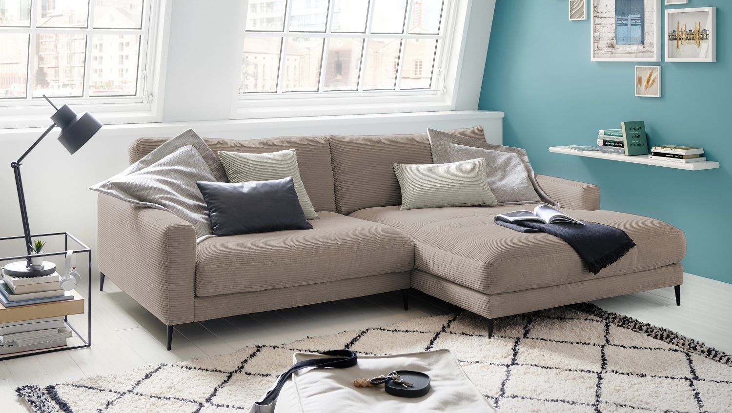 KAWOLA Ecksofa CARA Sofa Cord taupe, Rechts