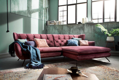 KAWOLA Ecksofa CHARME Sofa mit Longchair rechts Velvet purple