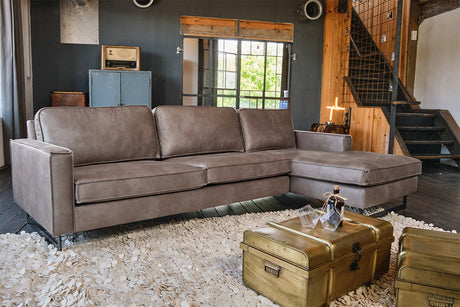 KAWOLA Ecksofa VILNIUS 3-Sitzer mit Longchair Lederfaserstoff anthrazit