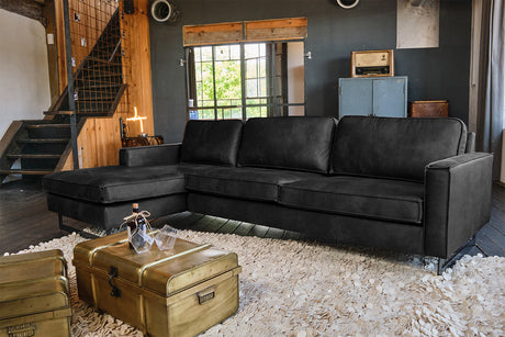 KAWOLA Ecksofa VILNIUS 3-Sitzer mit Longchair Lederfaserstoff schwarz