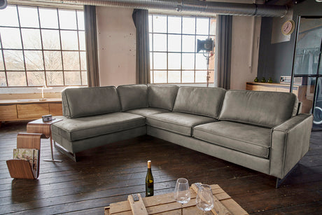 KAWOLA Ecksofa VILNIUS 3-Sitzer mit Recamiere Lederfaserstoff anthrazit, Links