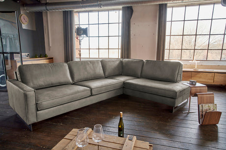 KAWOLA Ecksofa VILNIUS 3-Sitzer mit Recamiere Lederfaserstoff anthrazit, Rechts