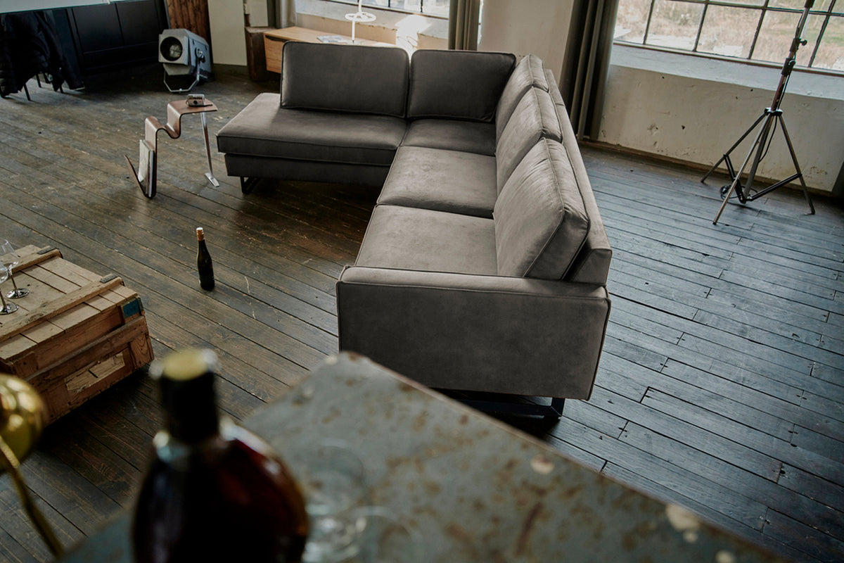 KAWOLA Ecksofa VILNIUS 3-Sitzer mit Recamiere Lederfaserstoff anthrazit