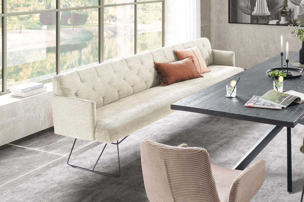 KAWOLA Esszimmerbank CHARME Cord cremeweiß, 4-Sitzer