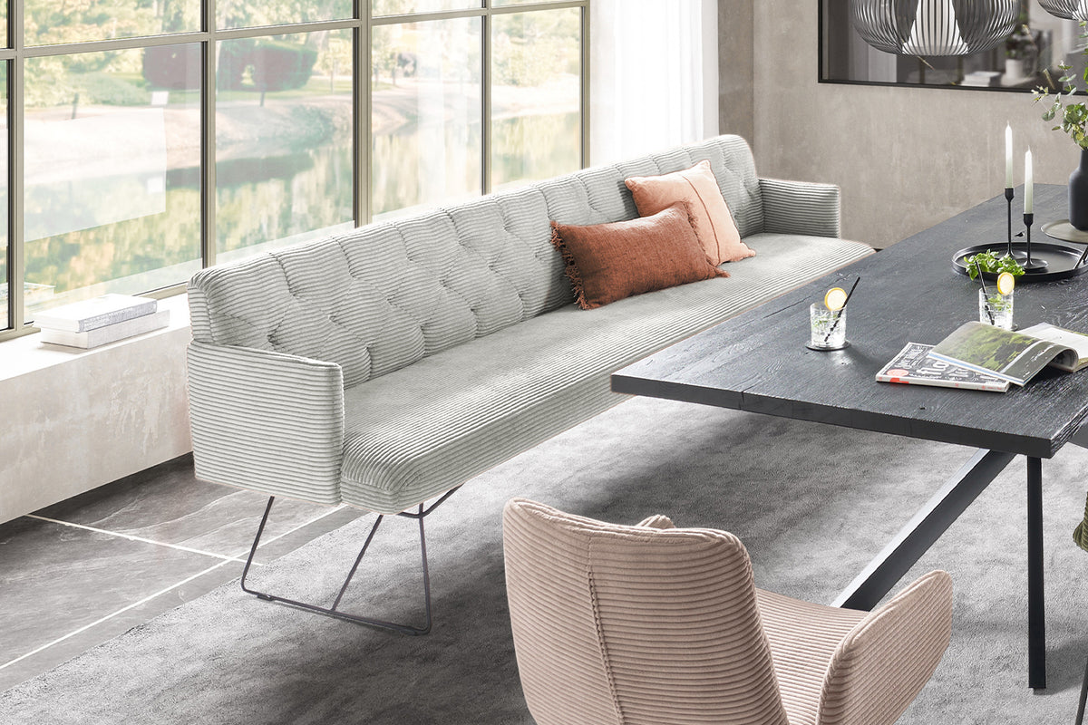 KAWOLA Esszimmerbank CHARME Cord hellgrau, 3.5-Sitzer