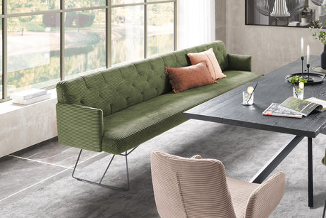 KAWOLA Esszimmerbank CHARME Cord olivgrün, 3.5-Sitzer