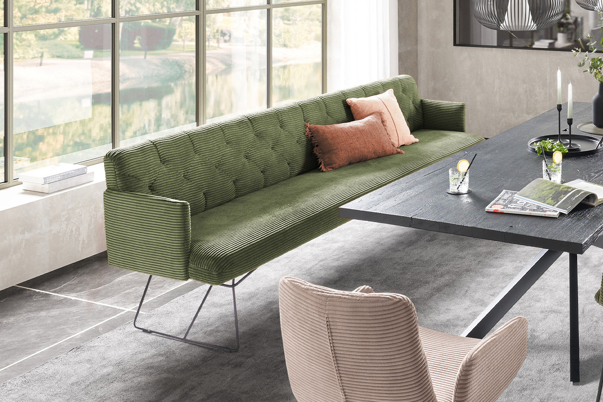 KAWOLA Esszimmerbank CHARME Cord olivgrün, 4-Sitzer
