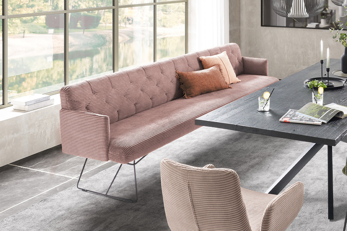 KAWOLA Esszimmerbank CHARME Cord rosa, 4-Sitzer
