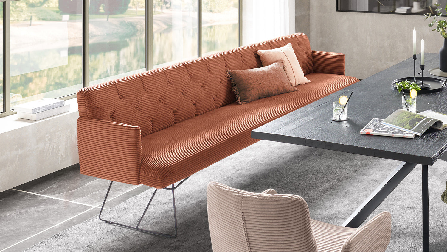 KAWOLA Esszimmerbank CHARME Cord rost, 3-Sitzer