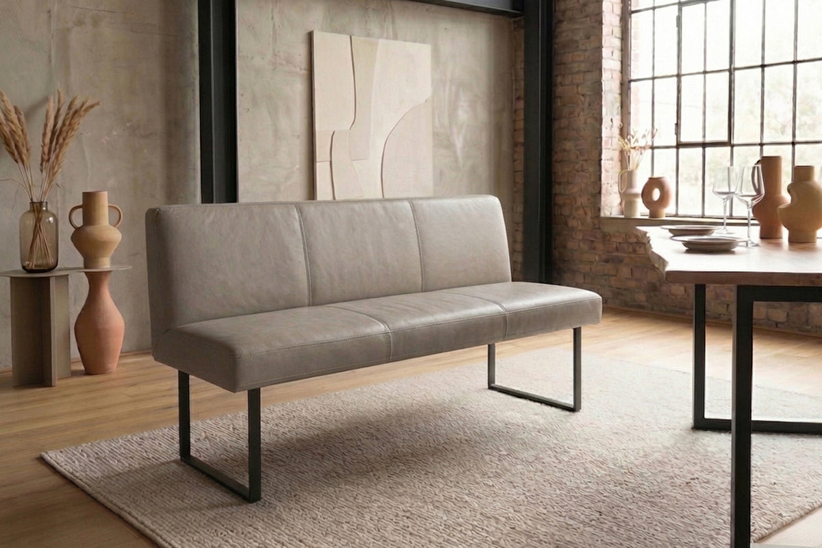 KAWOLA Esszimmerbank ELEEN Leder grau, 2-Sitzer, 143 x 69