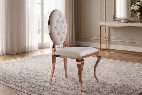 KAWOLA Esszimmerstuhl LINDA Barock rosé gold Velvet cremeweiß