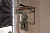KAWOLA Garderobe ADELIA Nussbaum Metall Hutablage 12 Haken grau