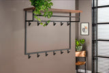 KAWOLA Garderobe ADELIA Nussbaum Metall Hutablage 12 Haken grau