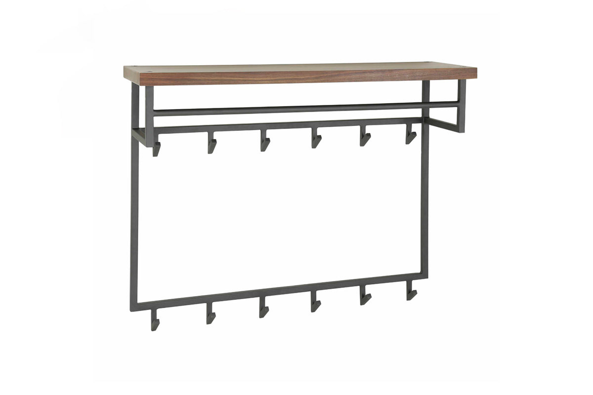 KAWOLA Garderobe ADELIA Nussbaum Metall Hutablage 12 Haken grau