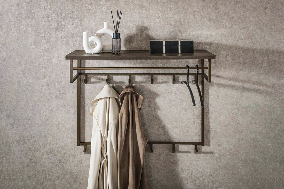 KAWOLA Garderobe AUREA Metall Hutablage 12 Haken bronze