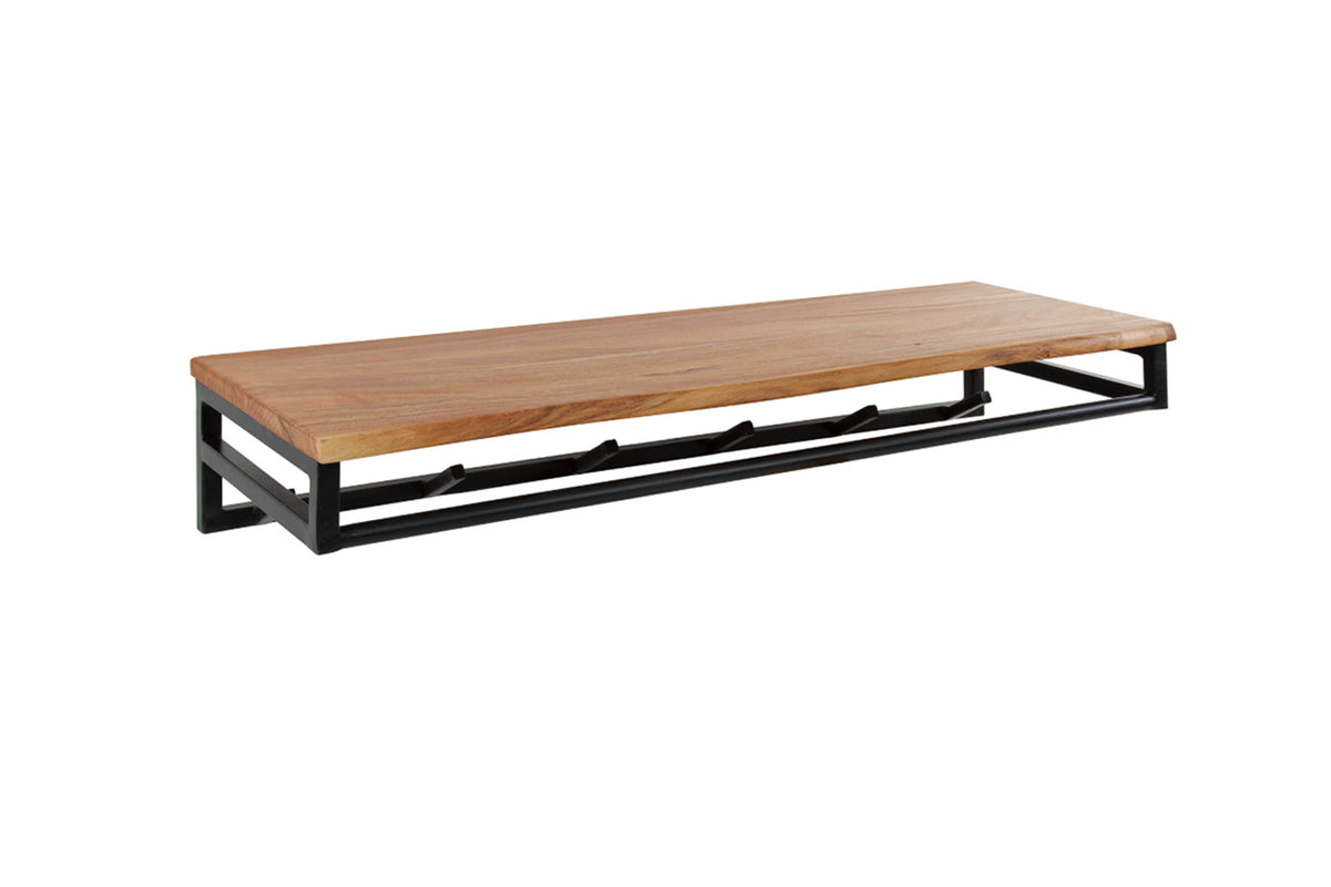 KAWOLA Garderobe ELIARA Akazie Metall Hutablage 6 Haken schwarz