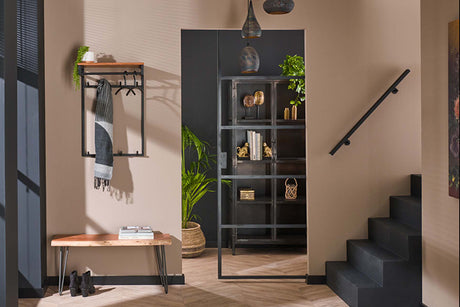 KAWOLA Garderobe ELIARA Akazie Metall Hutablage 8 Haken schwarz